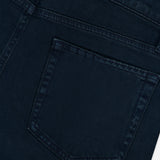 Close-up of the back pocket on the FRAME Modern Straight Pant in Placid, highlighting stitching details, belt loop, and part of the waistband crafted from comfort stretch denim.
