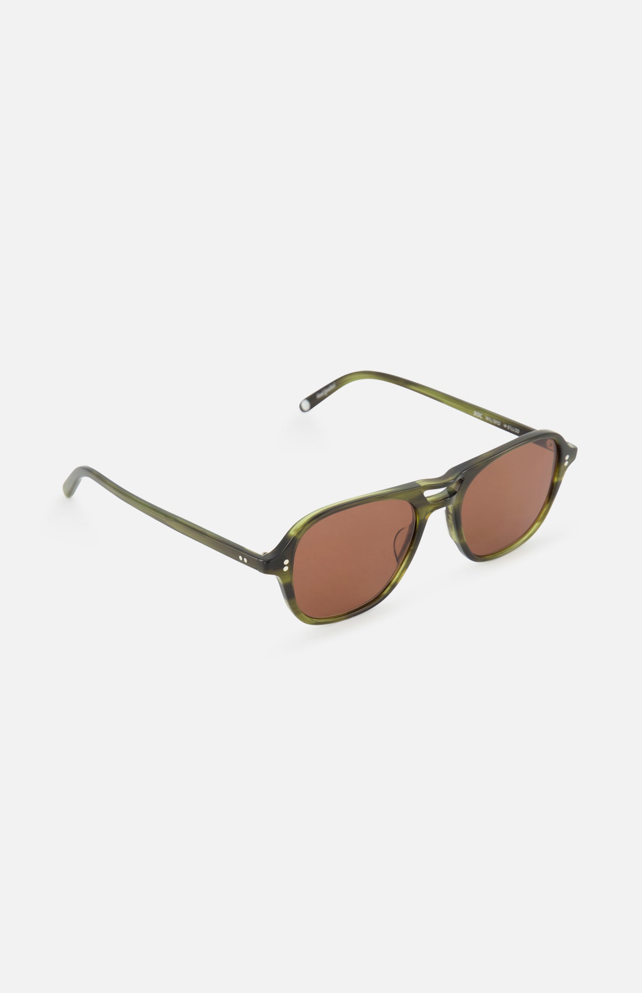 The Doc Green Round Sunglasses by GARRETT LEIGHT feature olive green acetate frames, round brown-tinted lenses, and slightly curved arms, shown against a white backdrop.