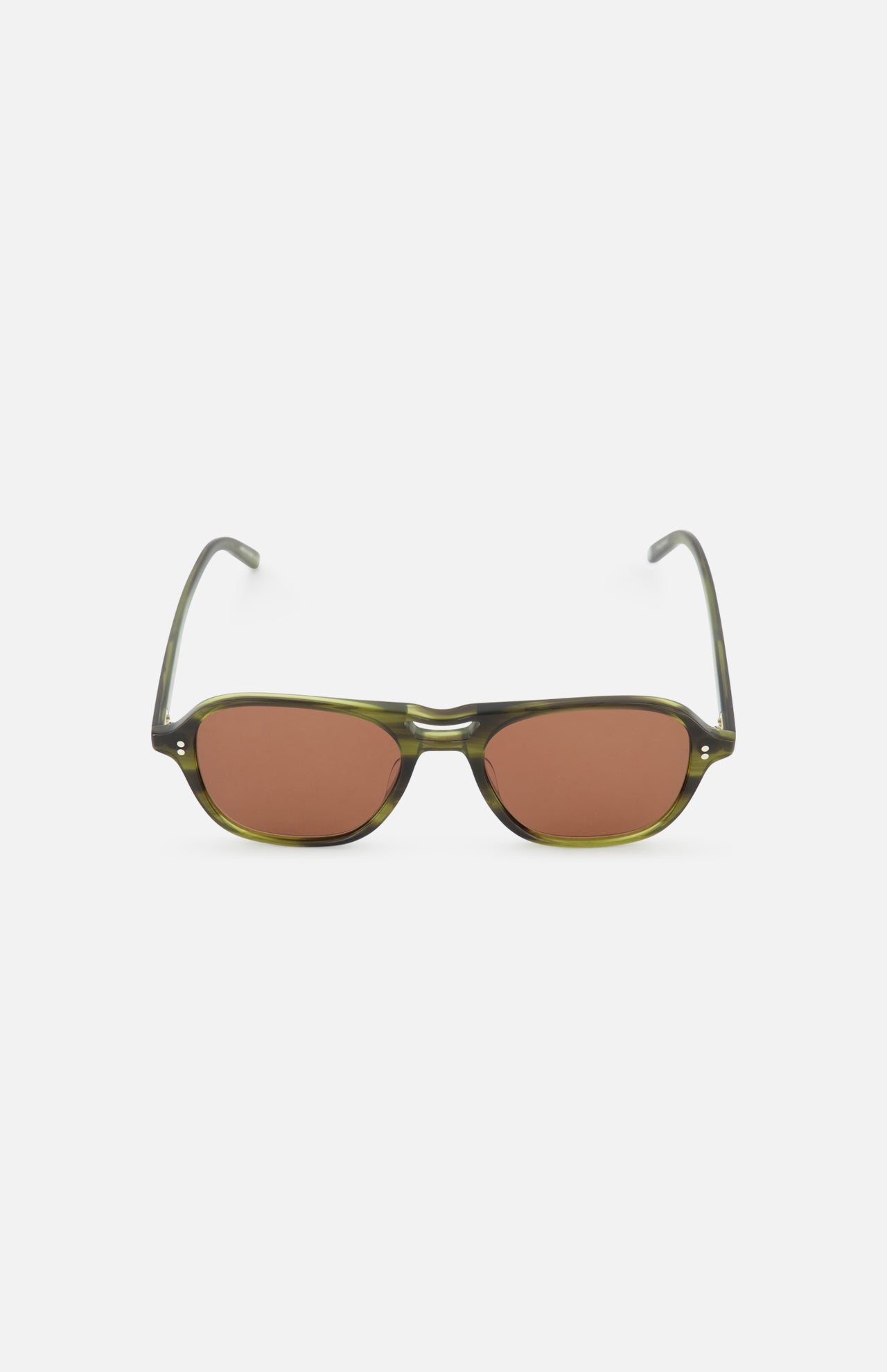 Doc Green Round Sunglasses by GARRETT LEIGHT, featuring olive green acetate frames with brown-tinted lenses, shown facing forward on a plain white background.