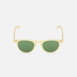 The GARRETT LEIGHT Hampton X Round Neutral Sunglasses feature honey-colored acetate frames and green-tinted oval lenses, shown against a plain white background.