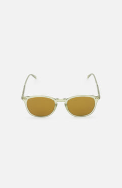 Front view of GARRETT LEIGHT Kinney Softly Squared Beige Sunglasses with semi-square acetate frames and smokey lenses, displayed against a plain white background.