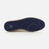 The image showcases the navy blue rubber sole of the GOLDEN GOOSE Ballstar Nappa Upper Sneaker, featuring a herringbone tread pattern and a logo detail near the heel. Reminiscent of Golden Goose’s distinctive design aesthetic, this sneaker sole stands out against the clean, white background.