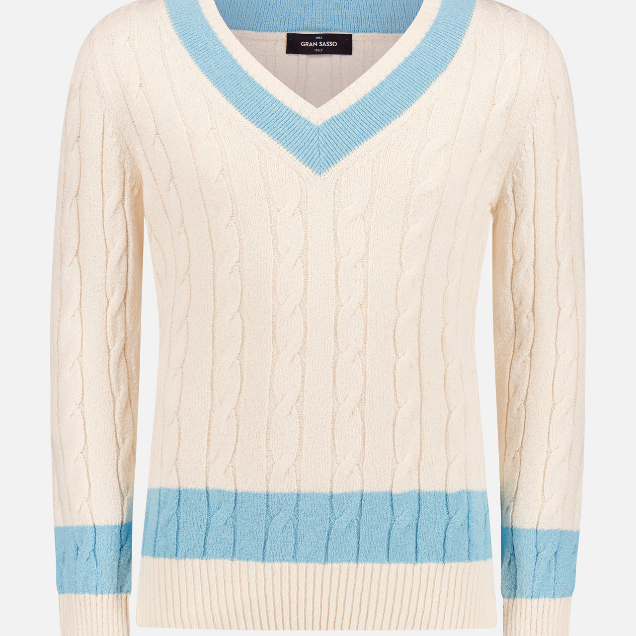 V-Neck Stripe Cableknit Sweater (14650186957163)