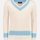 V-Neck Stripe Cableknit Sweater (14650186957163)