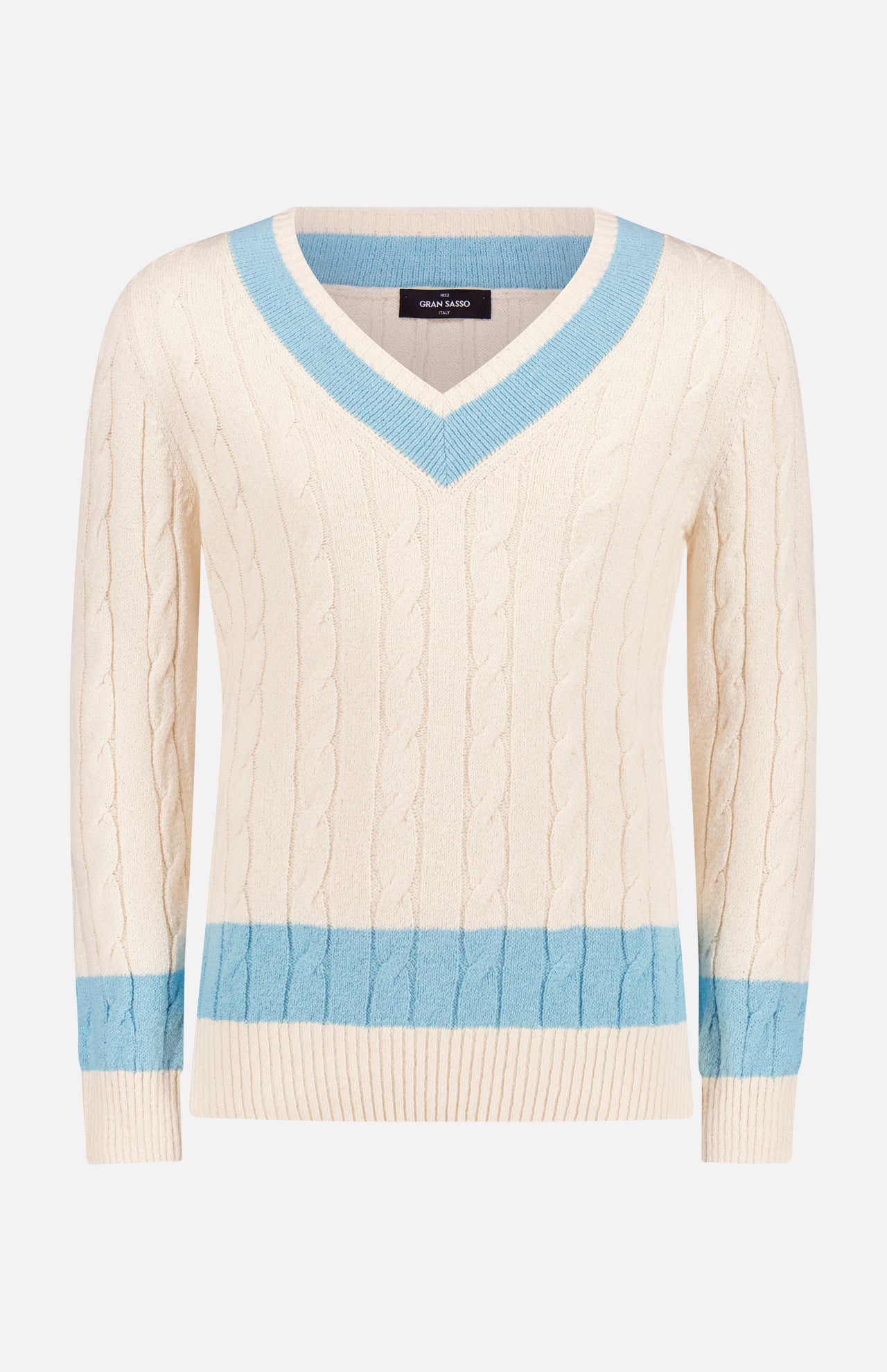 V-Neck Stripe Cableknit Sweater (14650186957163)