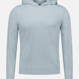 The GRAN SASSO Knit Linen-blend Hoodie features light blue long sleeves, a ribbed hem and cuffs, and is shown on a plain white background.