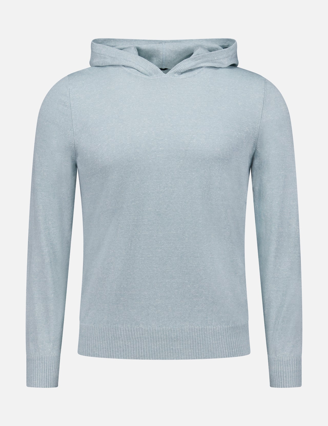 The GRAN SASSO Knit Linen-blend Hoodie features light blue long sleeves, a ribbed hem and cuffs, and is shown on a plain white background.