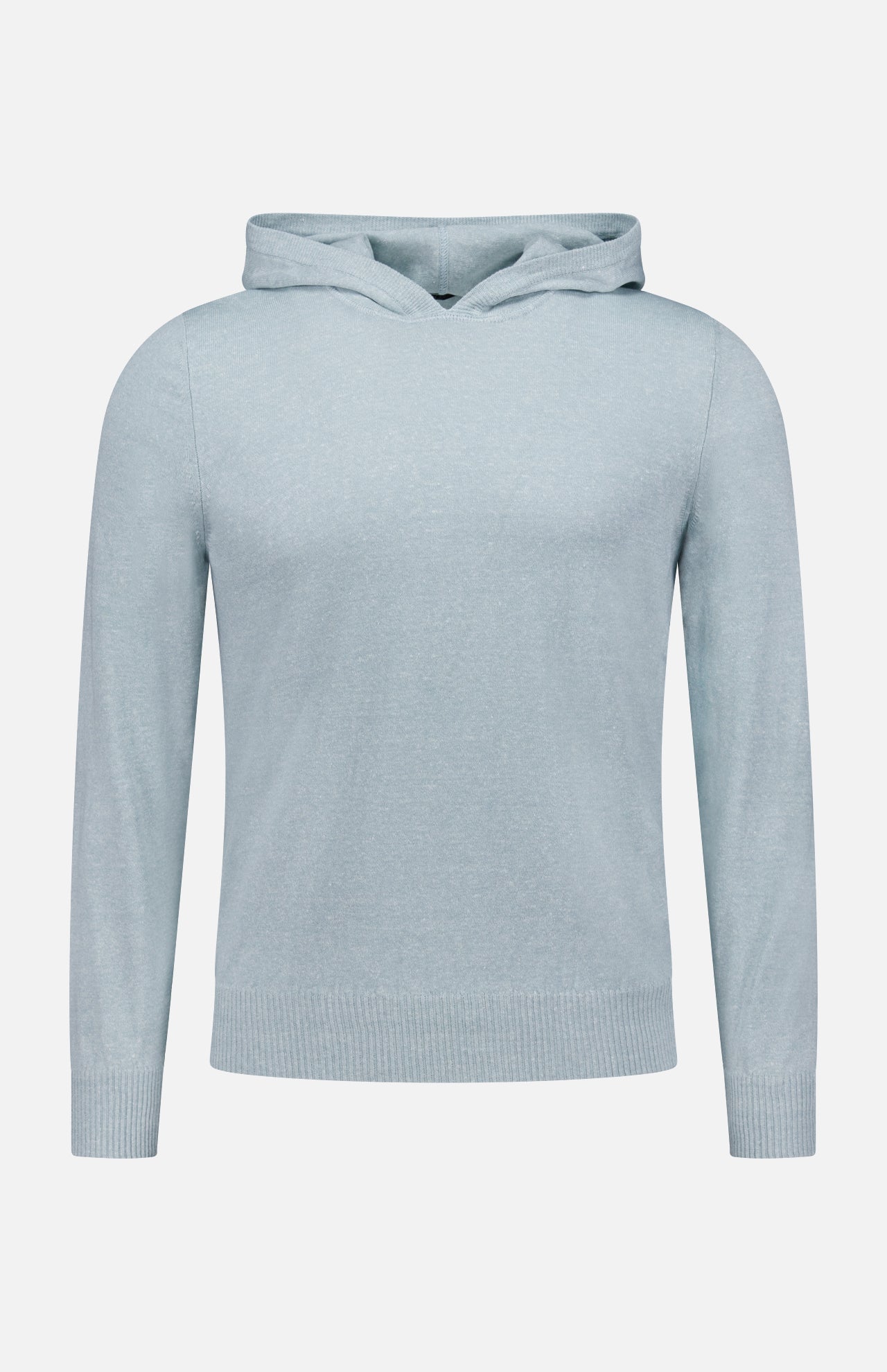 The GRAN SASSO Knit Linen-blend Hoodie features light blue long sleeves, a ribbed hem and cuffs, and is shown on a plain white background.