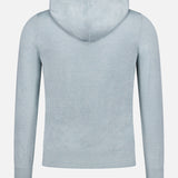 The GRAN SASSO Knit Linen-blend Hoodie is shown from the back in light gray, with long sleeves, ribbed cuffs, and a ribbed waistband against a plain white background.