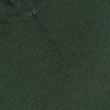 A close-up of the GRAN SASSO Quarter Zip Wool Sweater in dark green, made in Italy, featuring a partially closed zipper and the collar. The fabric looks soft and textured.