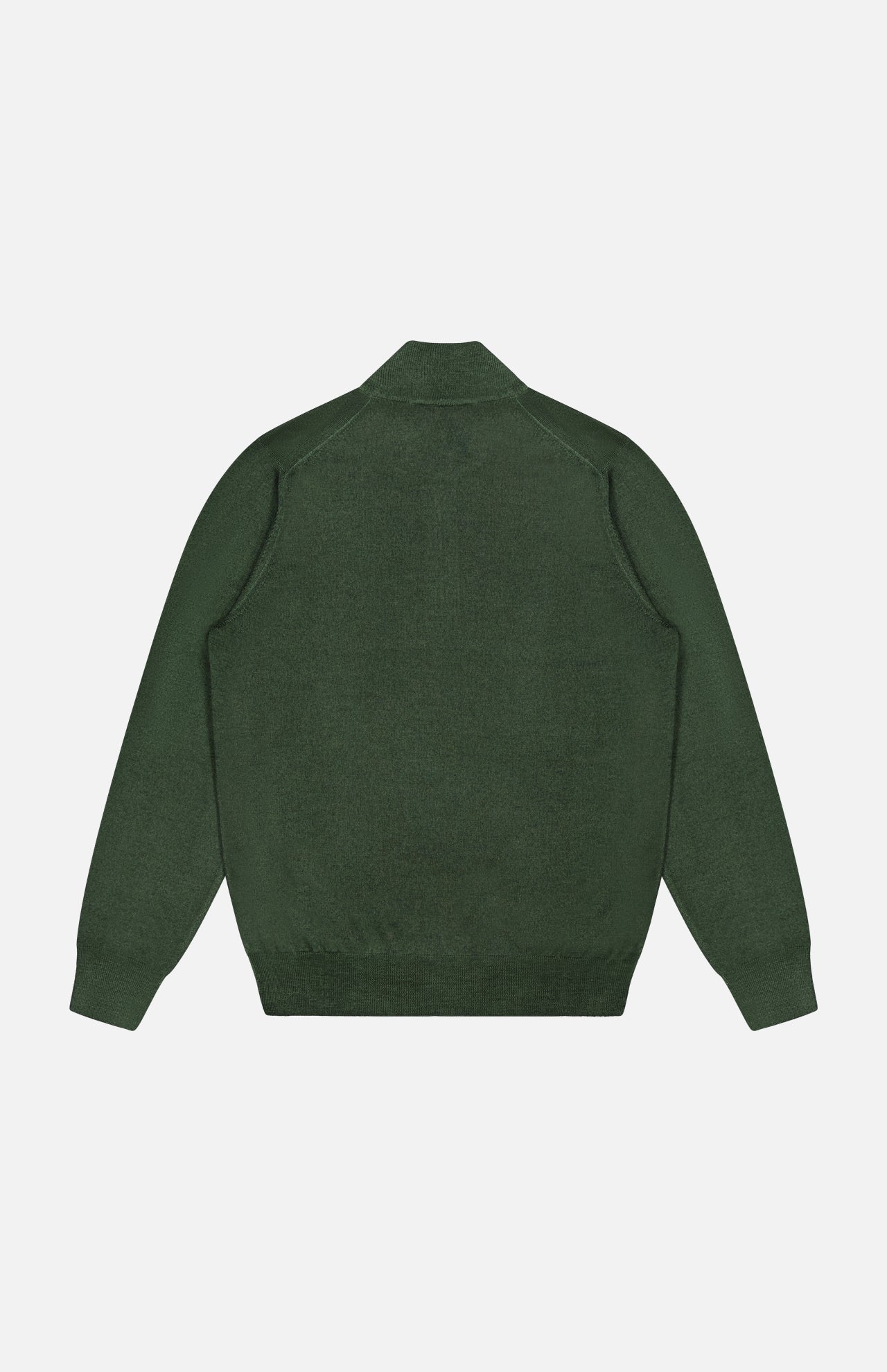 Quarter Zip Wool Sweater by GRAN SASSO in dark green, shown from the back against a plain white background—features a collar, ribbed cuffs, and a ribbed hem, expertly crafted in Italy from luxurious virgin wool for an elevated look.