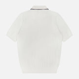 Back view of the GRAN SASSO Stitch Detailing Polo Shirt in white. This short-sleeved, 100% cotton shirt features a collar with a thin dark trim and ribbed hem, shown against a plain white background.