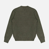 Back view of the GRAN SASSO Tonal Fair Isle Sweater, a long-sleeved, dark green knit made from soft virgin wool, featuring ribbed cuffs, hem, and neckline, displayed on a white background.