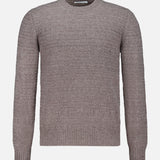 The GRAN SASSO Tonal Fair Isle Sweater is a light brown, long-sleeve knit featuring a crew neck, textured pattern, and ribbed cuffs and hem, shown against a plain white background.