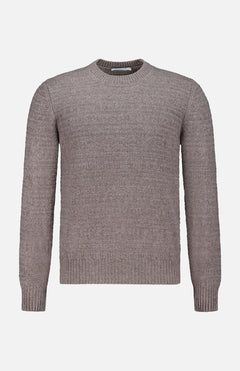 The GRAN SASSO Tonal Fair Isle Sweater is a light brown, long-sleeve knit featuring a crew neck, textured pattern, and ribbed cuffs and hem, shown against a plain white background.