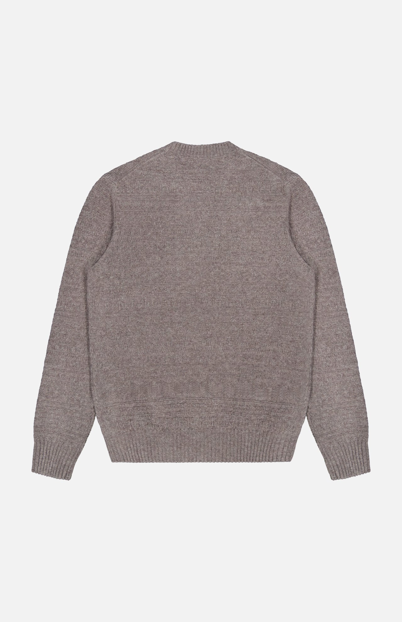 A GRAN SASSO Tonal Fair Isle Sweater is laid flat with the back facing up on a white background, highlighting its signature knit texture and timeless style.