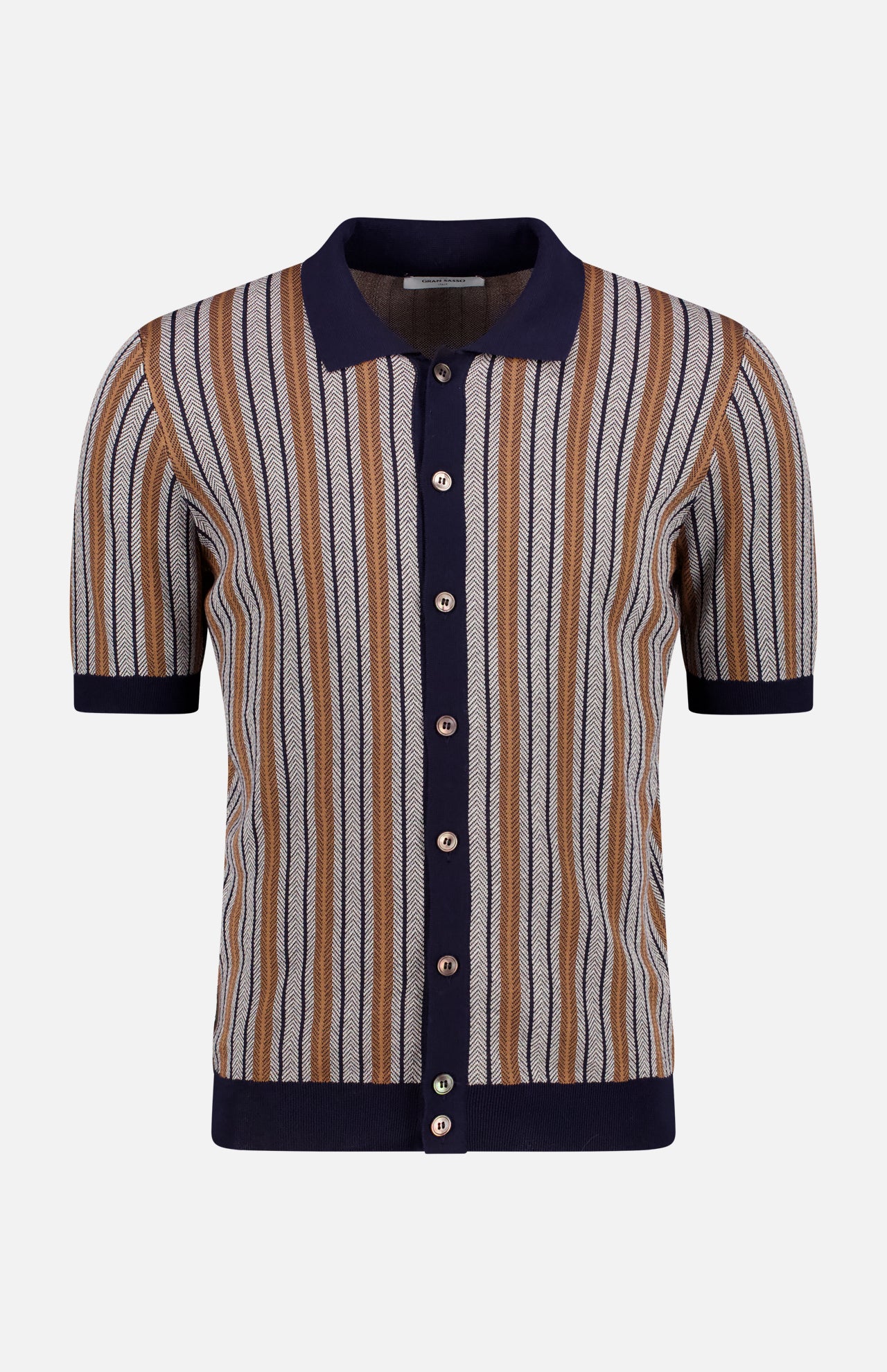 Retro Full Button Stripe Polo Shirt (14650187514219)