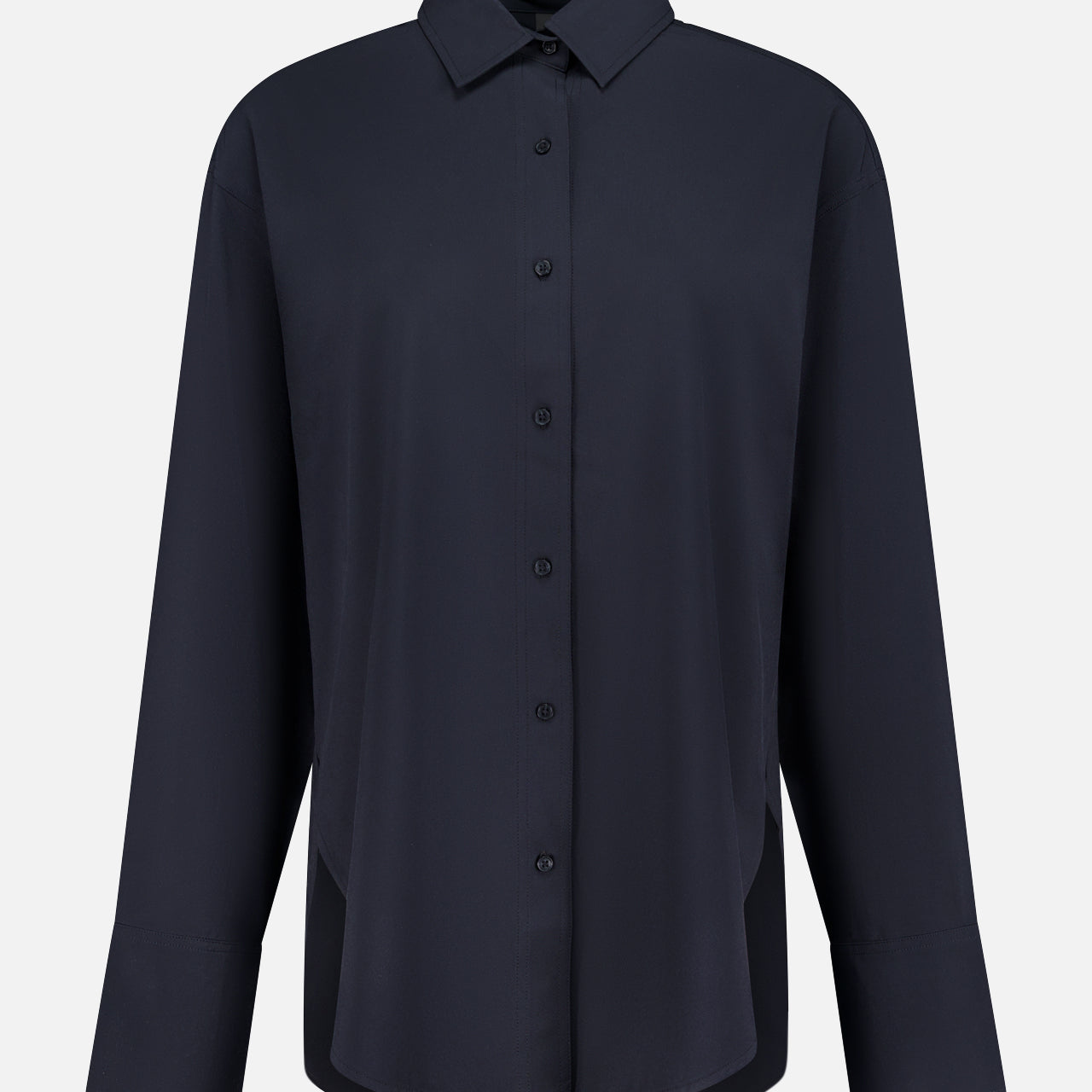 The GREYSON Ashe Button Down Shirt is a black long-sleeve shirt with a pointed collar and relaxed, tailored fit, made from lightweight fabric and shown on a plain white background.