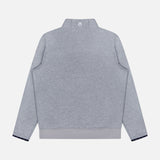 Back view of the GREYSON Calgary Quarter Zip Sweatshirt in light gray, showcasing a stand-up collar, long sleeves, ribbed cuffs and waistband, plus thermal insulation for warmth, all displayed on a plain white background.