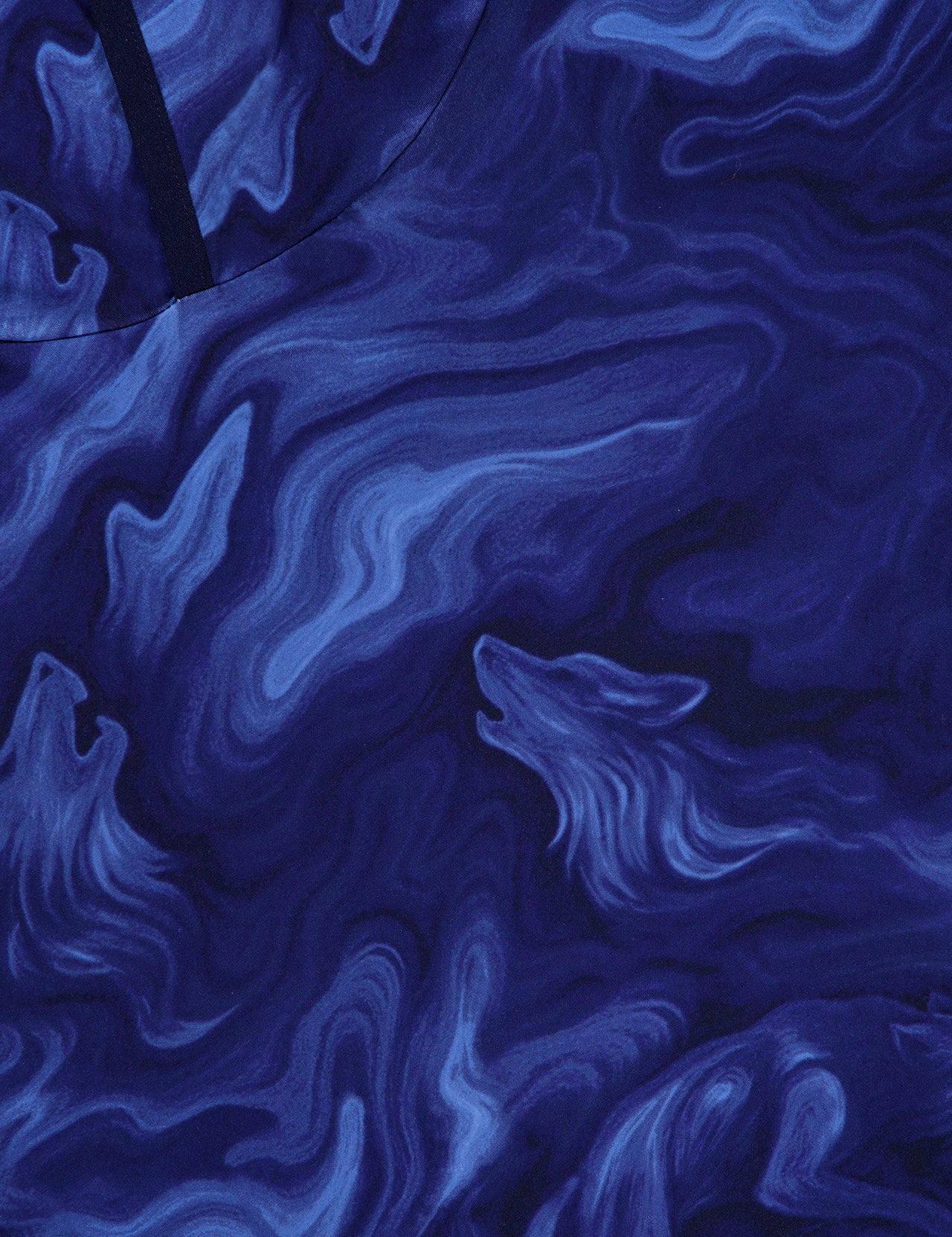 Close-up of the GREYSON Smoke In The Den Colorado Hoodie fabric, featuring a swirling, marble-like pattern in various shades of blue and purple that evokes an abstract and fluid watercolor design.