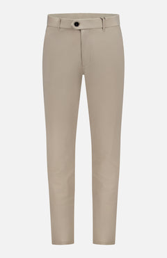 The GREYSON Montauk Stretch Trouser, crafted from Italian fabric in beige with a waistband, belt loops, and black button closure, is displayed on a plain white background.