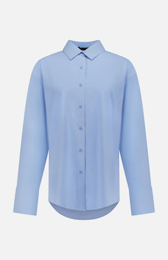 The GREYSON Ashe Button Down Shirt is a light blue, long-sleeve tailored summer shirt with a classic collar and wide cuffs, shown on a plain white background.