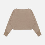 Beige Greyson Ojai Boat Neck Top in a cotton blend with long sleeves, a cropped, wide-cut athleisure fit, and ribbed cuffs.