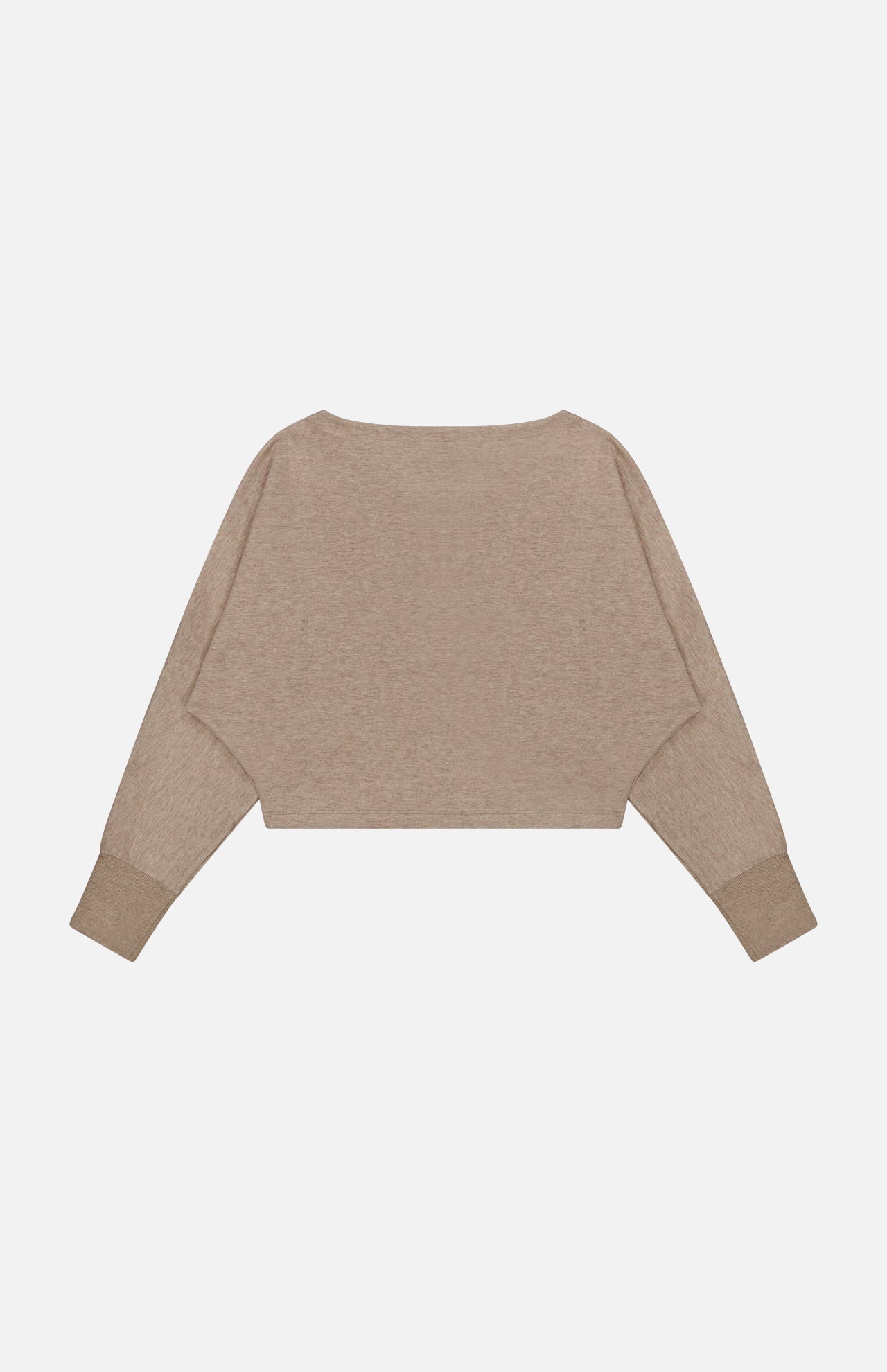 Beige Greyson Ojai Boat Neck Top in a cotton blend with long sleeves, a cropped, wide-cut athleisure fit, and ribbed cuffs.