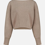 Greyson Ojai Boat Neck Top in taupe, featuring a long-sleeve cotton blend crop silhouette with a wide boat neckline and ribbed cuffs.