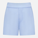The GREYSON Ojai Trouser Short features a high-waisted fit, wide waistband, and side pockets in a soft cotton blend. Shown in light blue against a white background.