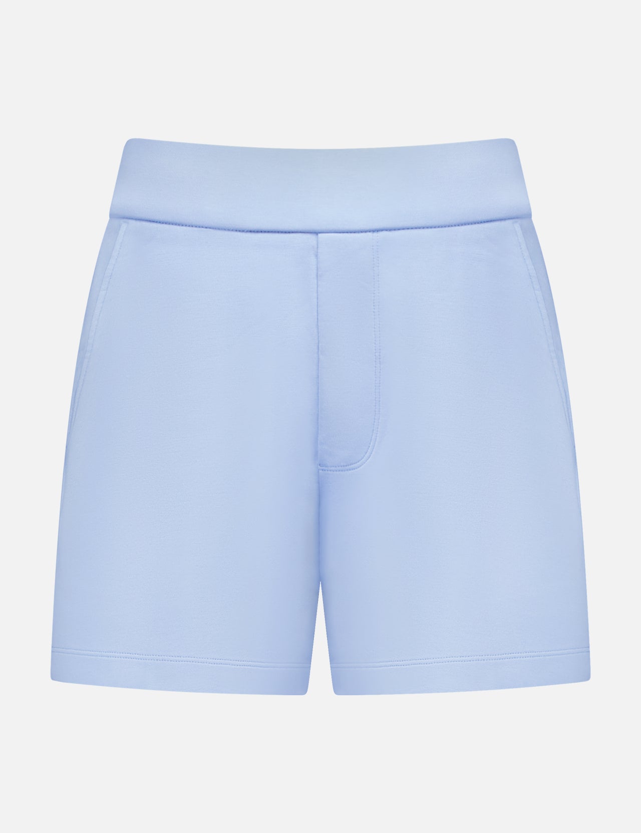 The GREYSON Ojai Trouser Short features a high-waisted fit, wide waistband, and side pockets in a soft cotton blend. Shown in light blue against a white background.
