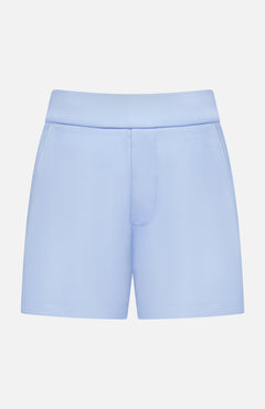 The GREYSON Ojai Trouser Short features a high-waisted fit, wide waistband, and side pockets in a soft cotton blend. Shown in light blue against a white background.