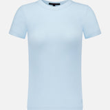 The GREYSON Orion Short Sleeve Top is shown on a plain white background and features a classic crew neck and short sleeves. Made from soft rib knit fabric, this light blue tee offers a slightly fitted shape for a modern slim fit, with no visible patterns or logos for a clean, simple look.
