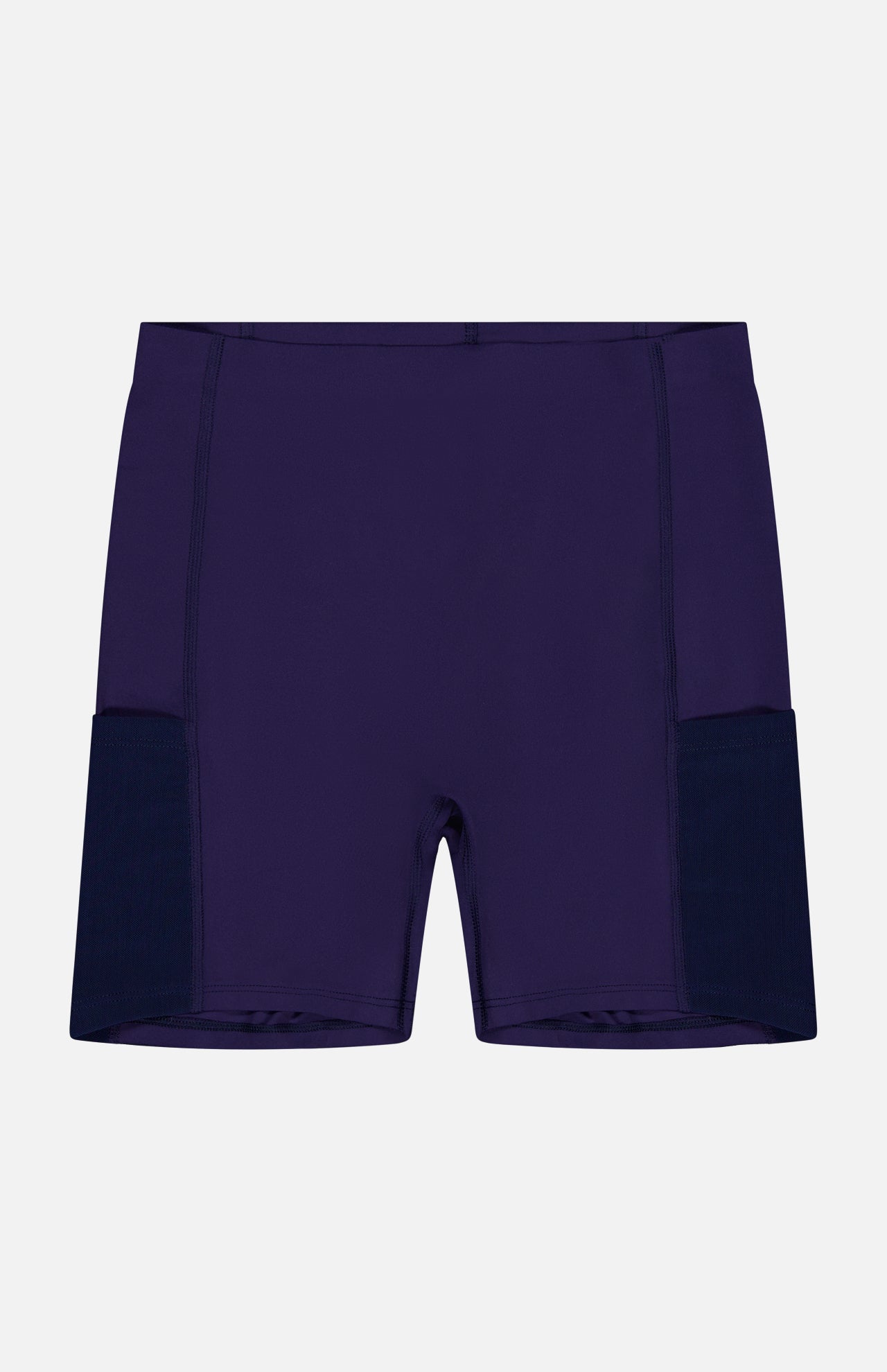 Phoenix Belted Shirt Dress by GREYSON, displayed against a white background. Made from Italian stretch fabric for a fitted silhouette, the dress features a dark purple hue with black side panels and is free of visible logos or patterns.