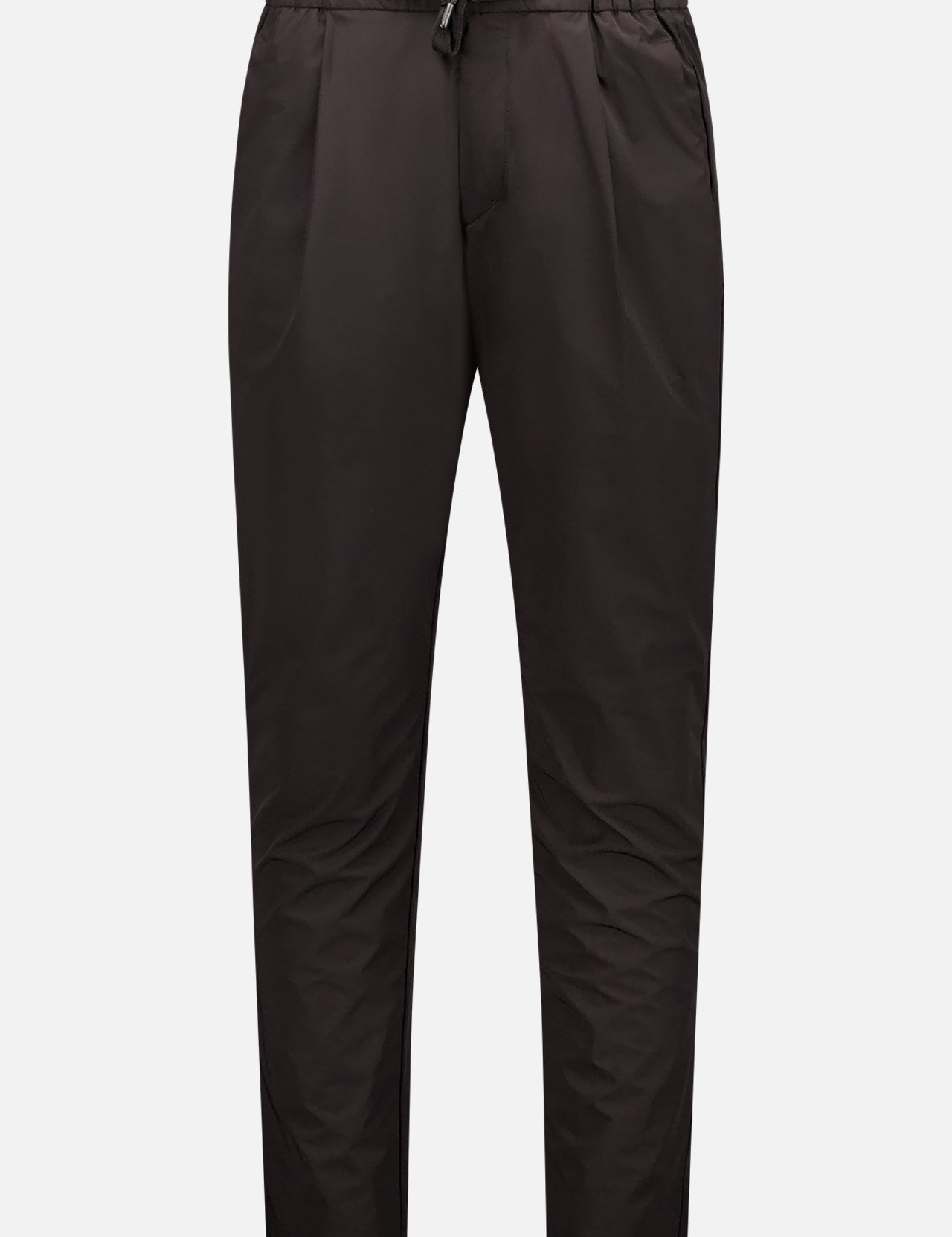 HERNO Laminar Trousers showcase Sartorial Engineering with a drawstring waist, elastic band, and side pockets. Made from smooth, slightly shiny fabric, they are pictured against a white background.