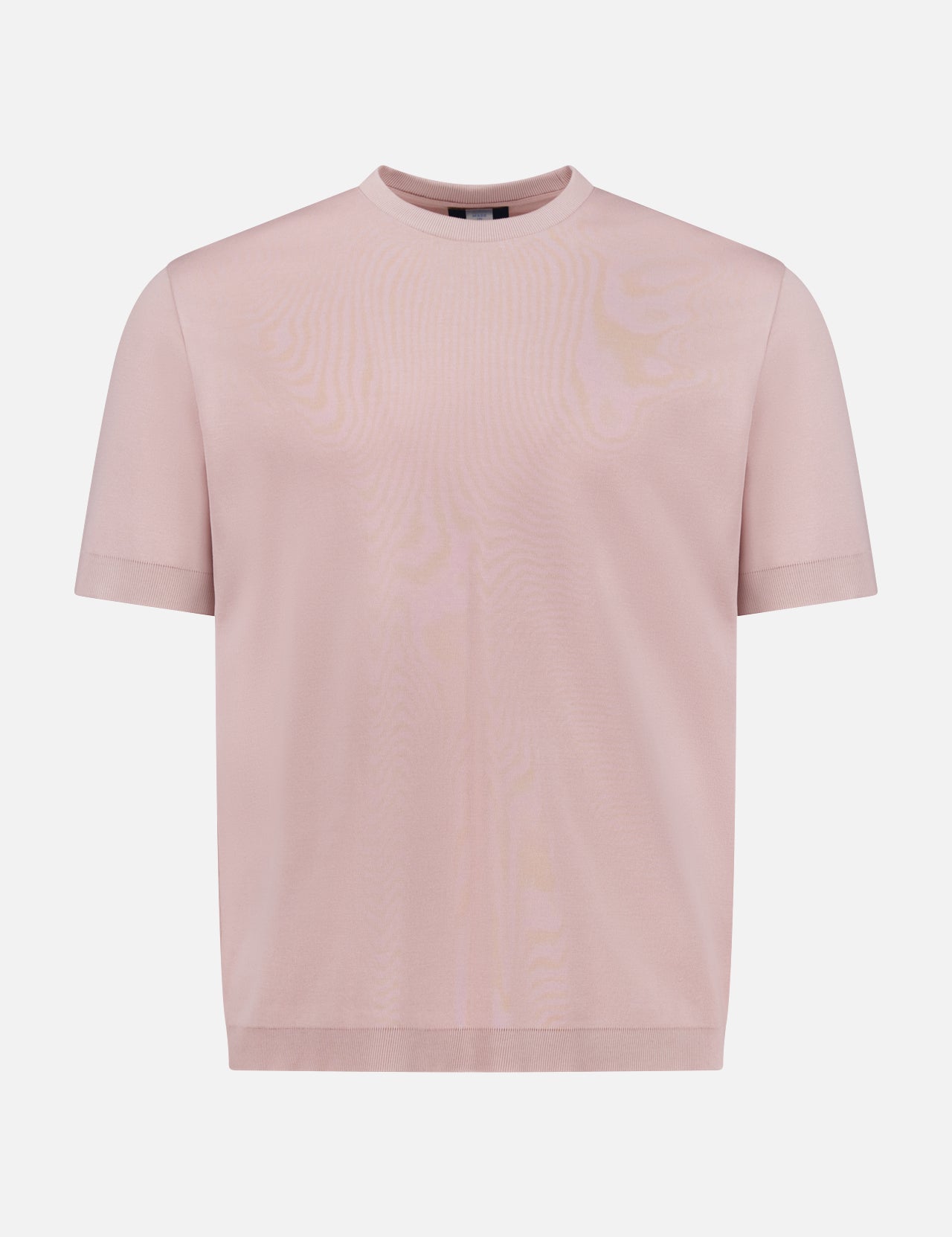 The HERNO Jersey Knit Short Sleeve Crewneck T-Shirt in light pink features soft cotton fabric and a classic crew neckline, showcased against a white background.