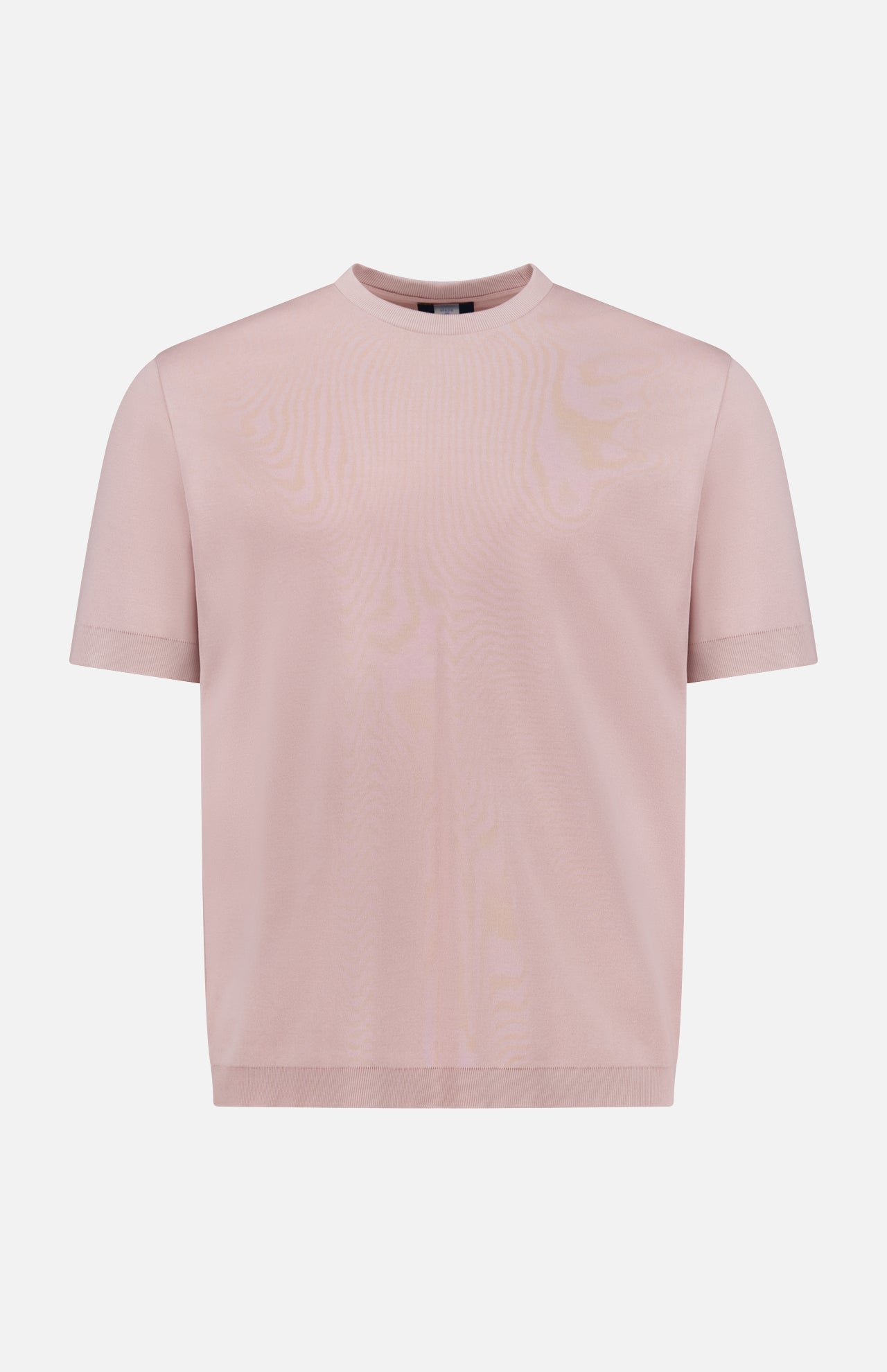 The HERNO Jersey Knit Short Sleeve Crewneck T-Shirt in light pink features soft cotton fabric and a classic crew neckline, showcased against a white background.