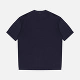 The HERNO Jersey Knit Short Sleeve Crewneck T-shirt, crafted from ultra-soft 100% cotton in navy, is displayed flat on a white background with the back side visible.