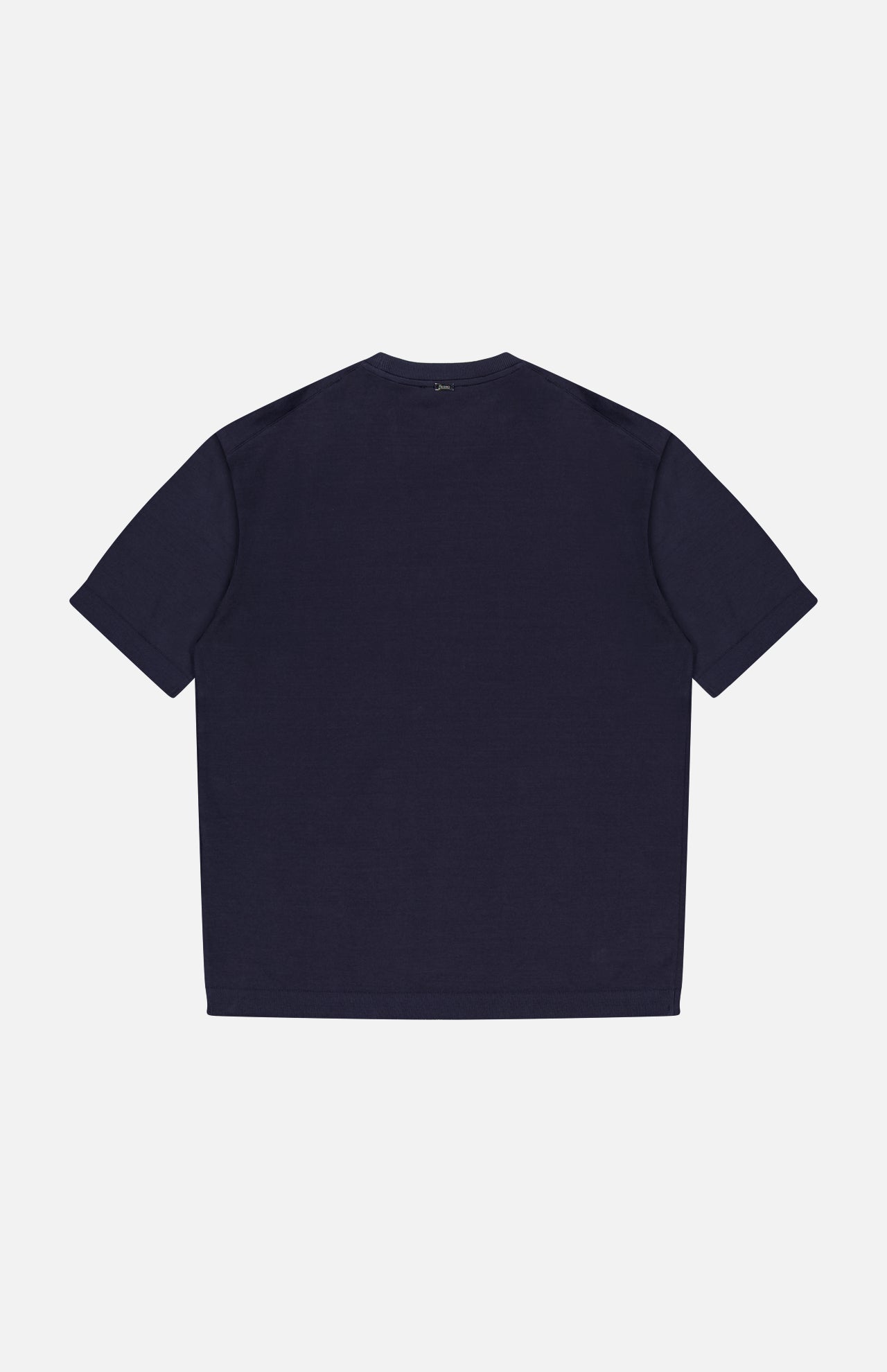 The HERNO Jersey Knit Short Sleeve Crewneck T-shirt, crafted from ultra-soft 100% cotton in navy, is displayed flat on a white background with the back side visible.