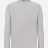 Back view of the HERNO Seersucker 2 Button Blazer for men in light grey, showcasing a textured finish, long sleeves, notched collar, and a subtle center seam.