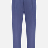 The HERNO Seersucker Trouser Pant features an elasticized waistband, front button, and two side pockets. Shown in blue against a white background, these are the perfect spring-summer pants for effortless style.