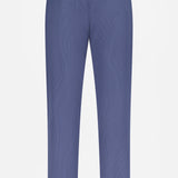 Back view of HERNO Seersucker Trouser Pant in blue, featuring an elasticized waistband and two back welt pockets with button closures—ideal for spring and summer wear.