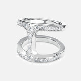 The Dame Phantom W/ Diamonds Ring by HOORSENBUHS features a modern white gold open design with sparkling diamonds, resembling the letter H—this unisex statement piece is shown against a plain light background.