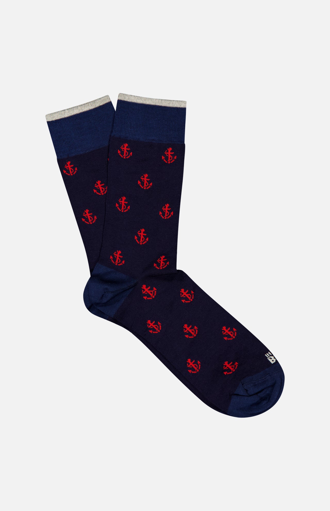 Ncora All Over Short Socks by IN THE BOX, featuring red anchor patterns on navy with dark blue toes, heels, and cuffs plus gray trim, displayed on a plain white background.