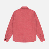 The Double Play Woolinen Delave Overshirt by ISAIA is a luxury men's long-sleeve shirt in textured red fabric, featuring button cuffs and shown laid flat from the back on a plain white background.