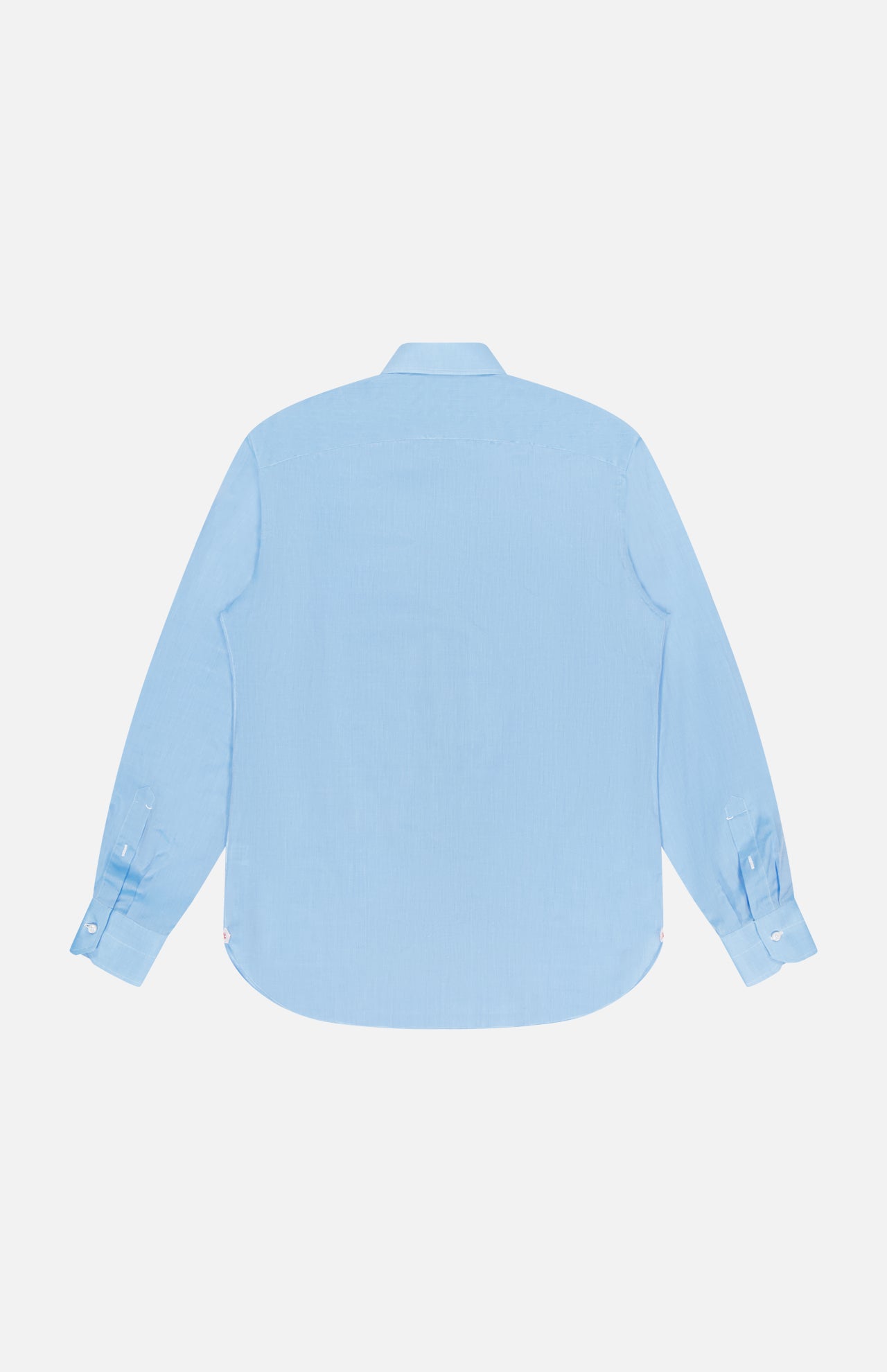 The ISAIA Egyptian Cotton Dress Shirt is shown in light blue with long sleeves, classic collar, and buttoned cuffs, laid flat with the back facing up on a white background. Crafted from fine Egyptian cotton.