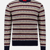 Introducing the Bliss Wool and Alpaca Sweater by ISAIA—this long-sleeve knitted piece features a classic crew neckline and ribbed cuffs and hem. Showcasing horizontal stripes in navy blue, cream, and brown tones, this multicolored sweater combines timeless style with cozy comfort.
