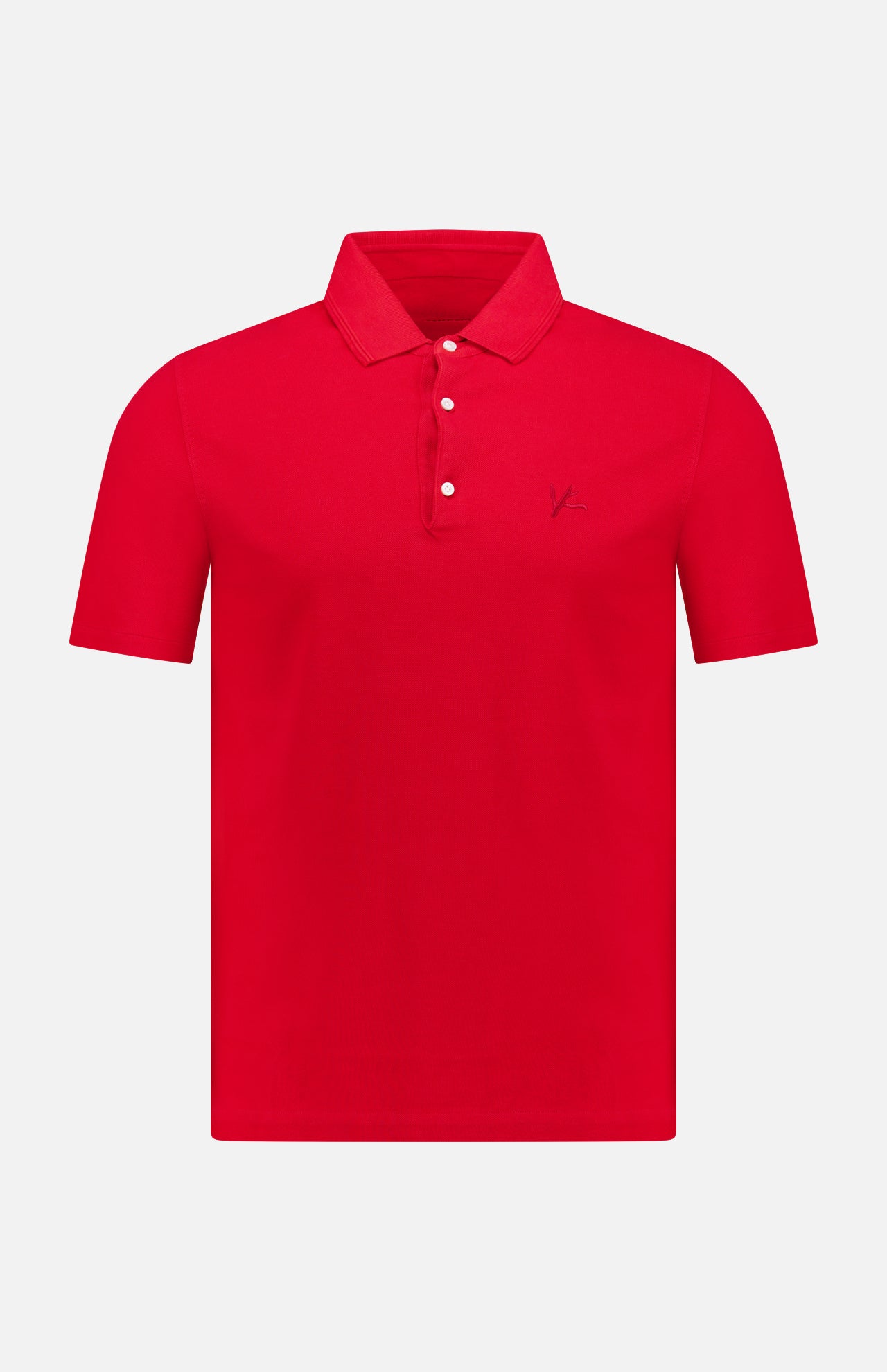 The ISAIA Cotton Piquet Jersey Short Sleeve Polo Shirt features a bright red hue, short sleeves, a collar with three white buttons, and a small embroidered logo on the left chest, shown against a plain white background.
