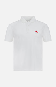 The ISAIA Cotton Piquet Jersey Short Sleeve Polo Shirt is crafted in Italy from premium cotton, featuring a collar, three buttons, and a small red logo on the left chest against a classic white background.