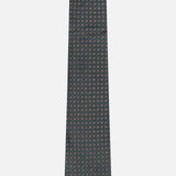 The ISAIA Dot Pattern Tie is a gray silk necktie featuring a repeating micro floral design in red and white circles, showcased against a plain white background.